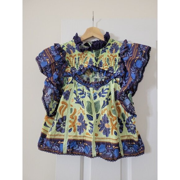 Farm Rio Ocean Tapestry Green Sleeveless Blouse XS - Picture 4 of 12